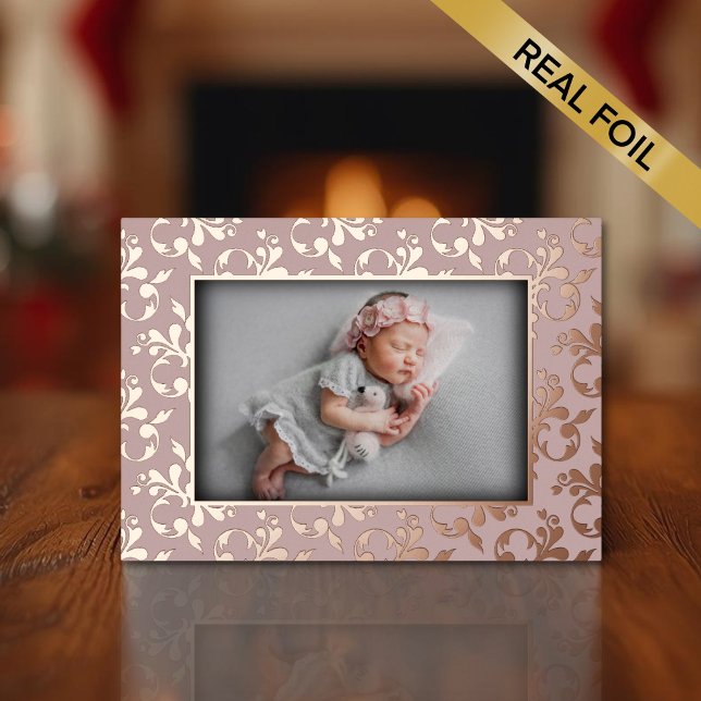 Rose Gold Delicate Birth Announcement Foil Card (Creator Uploaded)