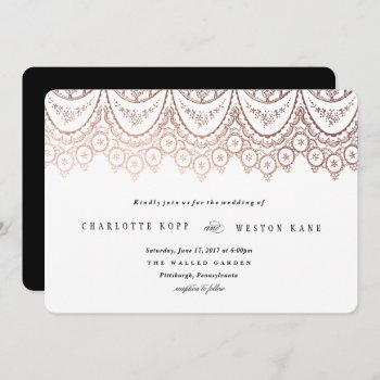 Rose Gold Delicate Lace Wedding Invitation by blush_printables at Zazzle