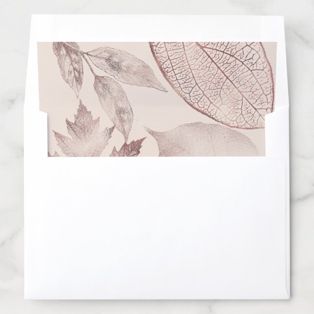 Rose Gold Delicate Leaves Pink Beige Wedding Envelope Liner (In Envelope)