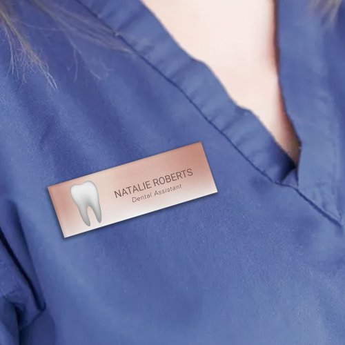 Rose Gold Dental Assistant Dentist White Tooth Name Tag
