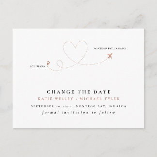 Rose Gold Destination Wedding Change the Date Announcement Postcard