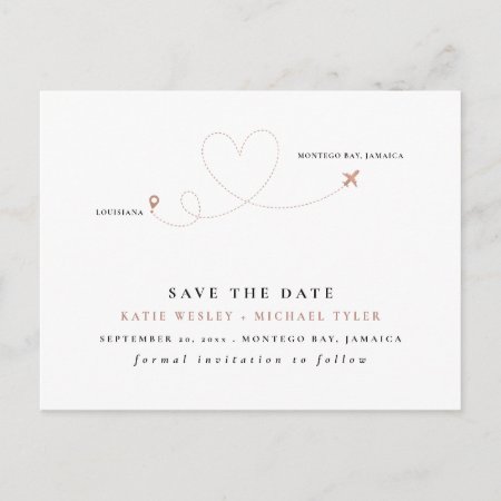 Rose Gold Destination Wedding Save The Date Announcement Postcard