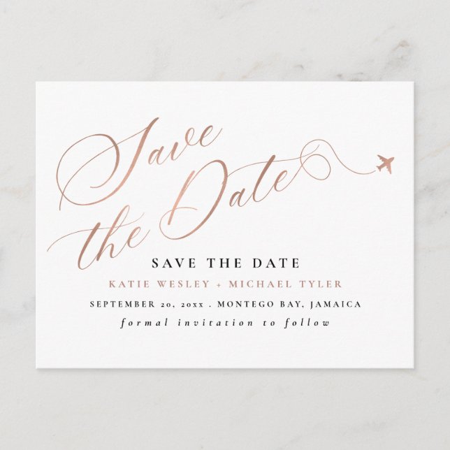 Rose Gold Destination Wedding Save the Date Announcement Postcard (Front)