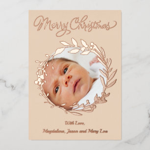 rose gold details Merry Christmas Foil Holiday Card
