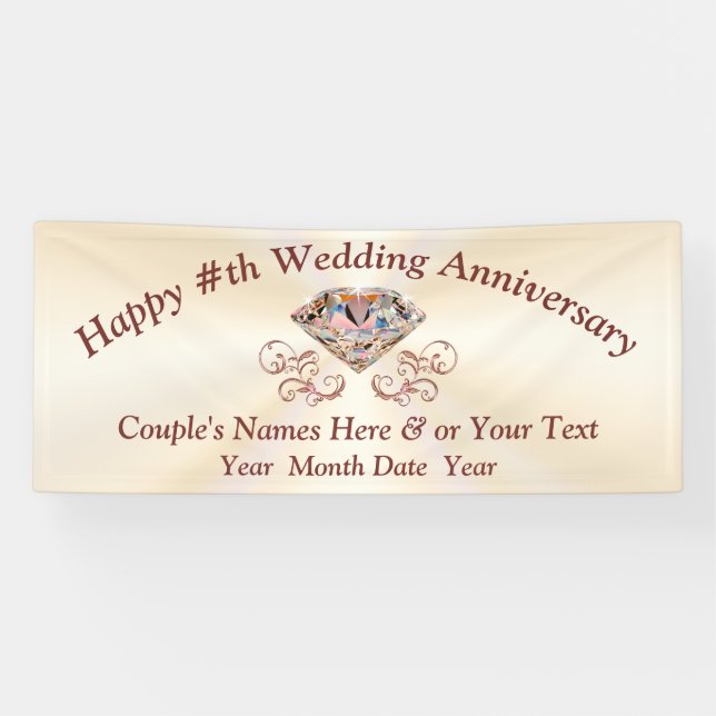 Rose Gold Diamond Anniversary Banner, Personalized Banner (Horizontal)