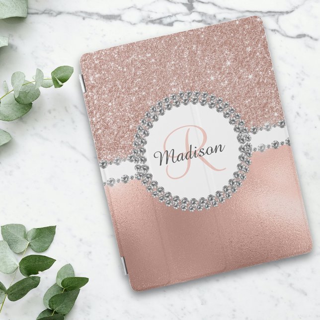 Rose Gold Diamond Bling Monogram Pretty Trendy iPad Smart Cover (Creator Uploaded)