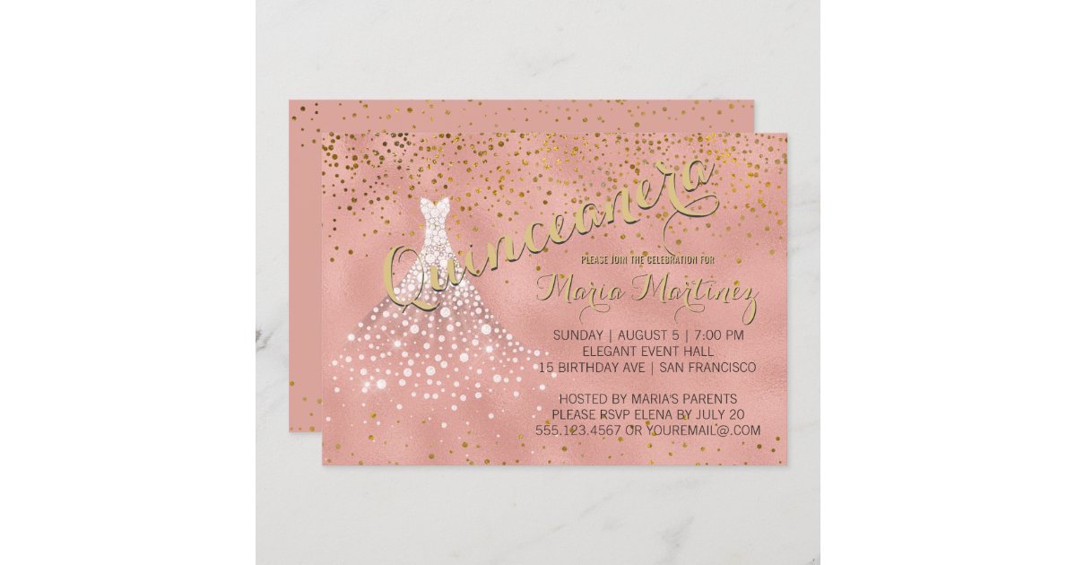 Rose Gold Diamond Dress Quinceanera Invitation | Zazzle