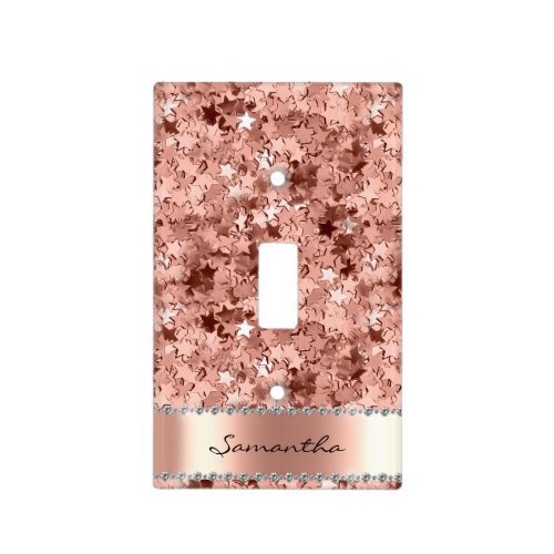 Rose Gold Diamond Glitter Bling Confetti Stars  Light Switch Cover