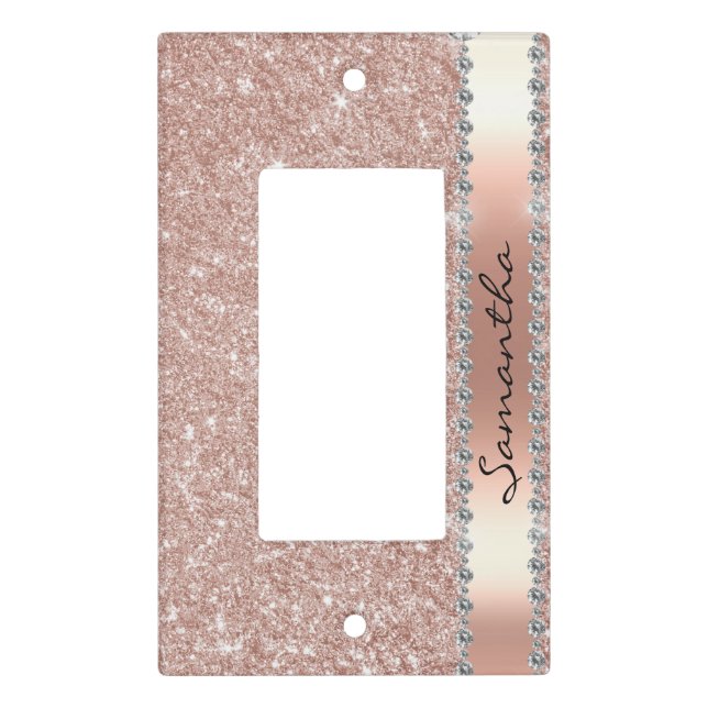 Rose Gold Diamond Glitter Bling Girly Rocker Light Switch Cover (Front)