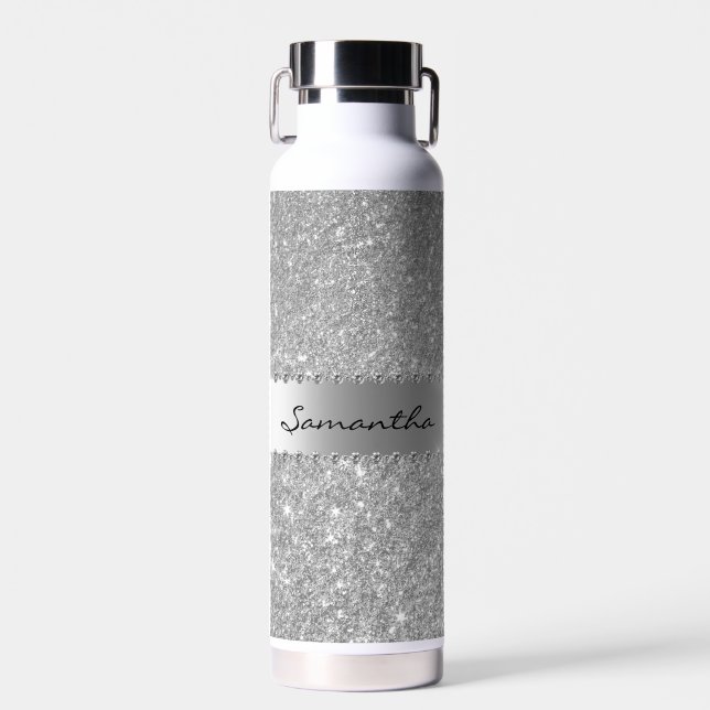Rose Gold Diamond Glitter Bling Metallic Monogram  Water Bottle (Front)