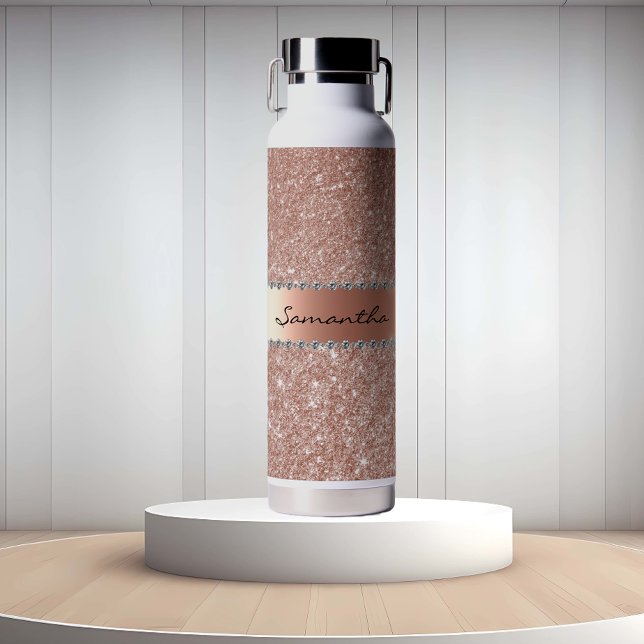 Rose Gold Diamond Glitter Bling Metallic Monogram  Water Bottle (Creator Uploaded)
