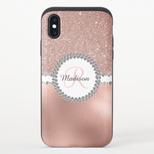 Rose Gold Diamond Glitter Monogram Personalized iPhone X Slider Case