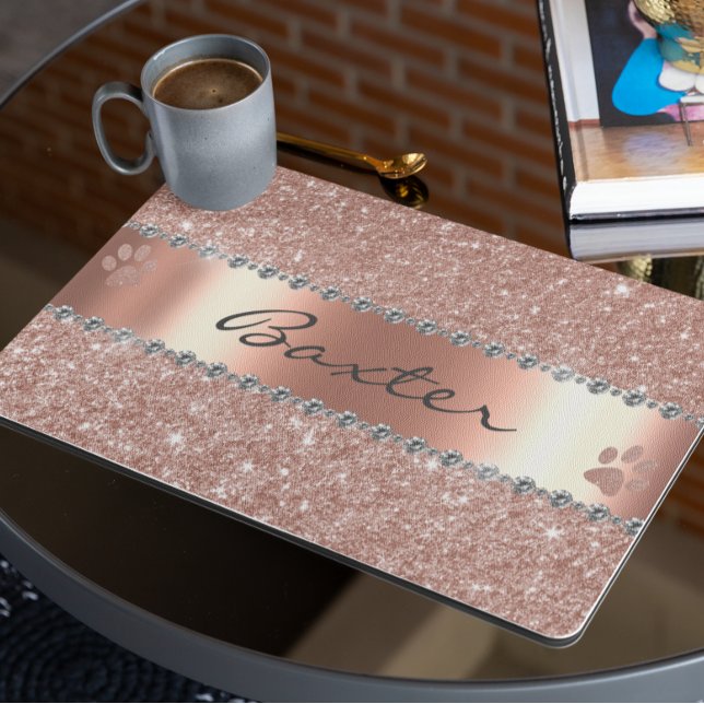 Rose Gold Diamond Glitter Pet Dog Cat Placemat (Creator Uploaded)