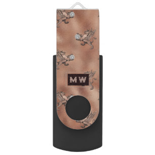 Rose Gold Diamond Griffon Gothic Monogram Flash Drive
