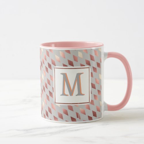 rose gold diamond initial monogram grey gray mug