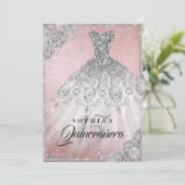 Rose Gold Diamond Lace Sparkle Gown Quinceanera Invitation (Standing Front)