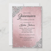 Rose Gold Diamond Lace Sparkle Gown Quinceanera Invitation (Back)