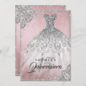 Rose Gold Diamond Lace Sparkle Gown Quinceanera Invitation (Front/Back)