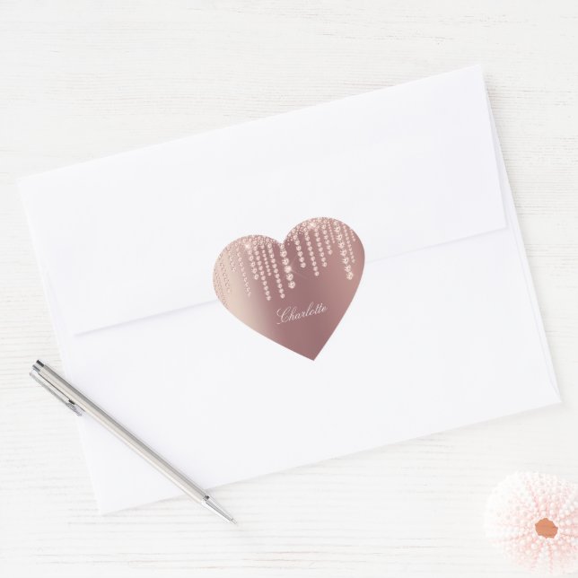 Rose Gold Diamond Look Personalized Classic Heart Sticker (Envelope)