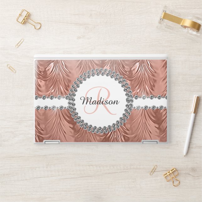 Rose Gold Diamond Personalized Monogram HP Laptop Skin (Desk)