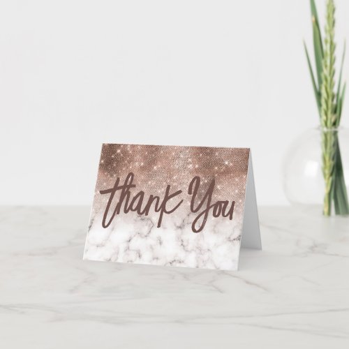 Rose Gold Diamond Sequin Glitter Marble Ombre Thank You Card