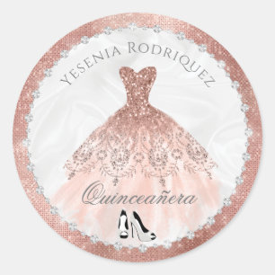Rose Gold Diamond Sparkle Glam Quinceanera Classic Round Sticker