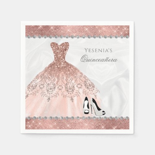 Rose Gold Diamond Sparkle Glam Quinceanera Napkins