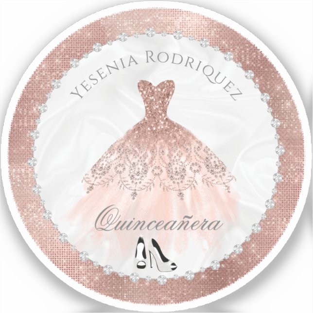 Rose Gold Diamond Sparkle Glam Quinceanera  Sticker (Front)