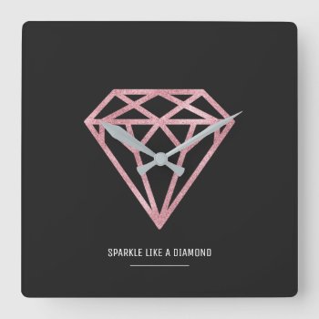 Rose Gold Diamond Square Wall Clock by byDania at Zazzle