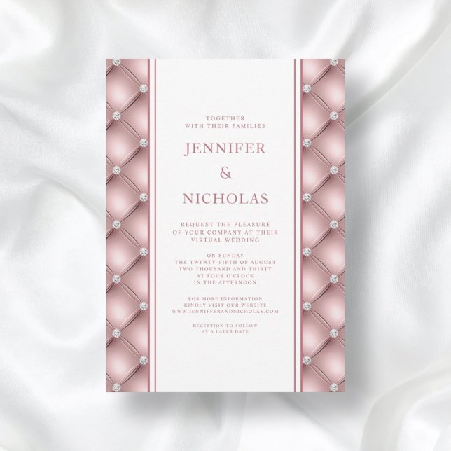 Rose Gold Diamond Tufted Virtual Wedding Invitation (Creator Uploaded)