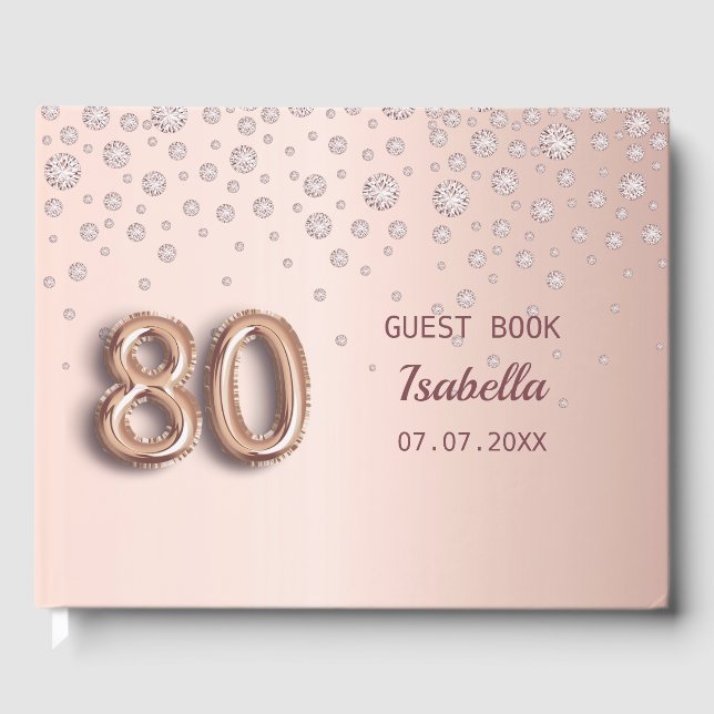 Rose gold diamonds 80th birthday guest book (Front)