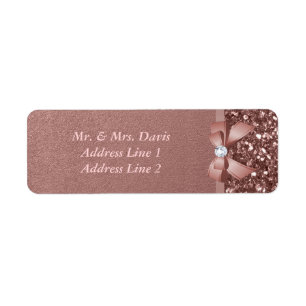 Rose Gold Diamonds Bow Glitter Label