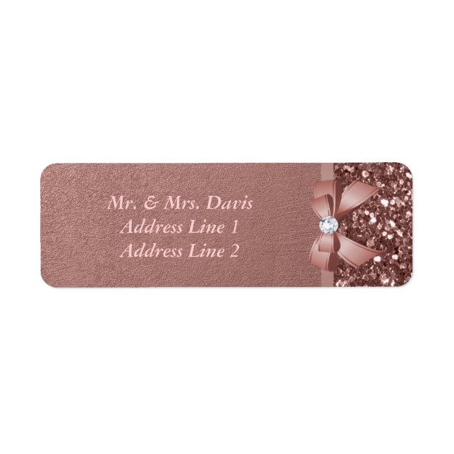 Rose Gold Diamonds Bow Glitter Label (Front)