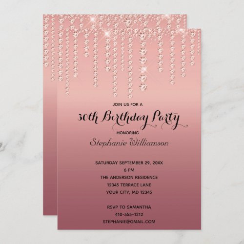 Rose Gold Diamonds Dripping Trendy Birthday  Invitation