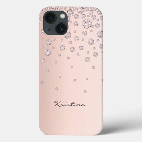 Rose gold diamonds elegant name iPhone 13 case