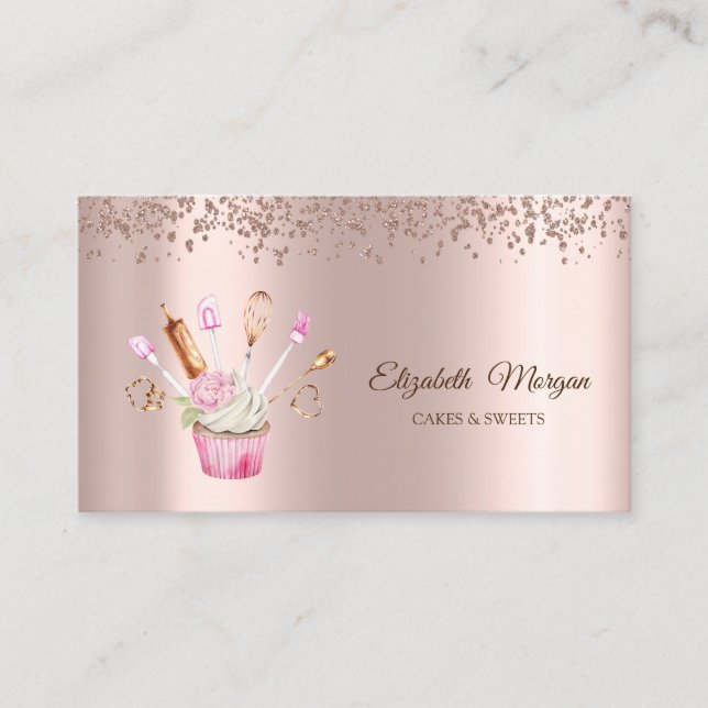  Rose Gold Diamonds,Flower Cupcake Bakery Tools Business Card (Front)