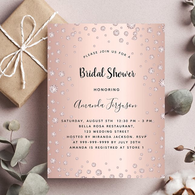 Rose gold diamonds glamorous bridal shower postcard (Creator Uploaded)
