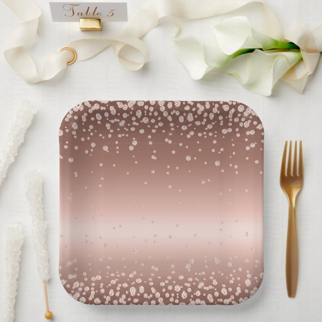 Rose Gold Diamonds Paper Plates (Wedding)