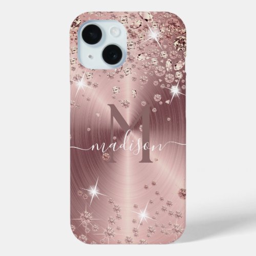 Rose Gold Diamonds _ Personalized iPhone 15 Case