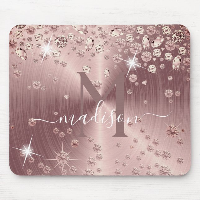 Rose Gold Diamonds - Personalized Mouse Pad (Front)