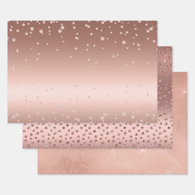 Rose Gold Diamonds Wrapping Paper Sheets (Set)