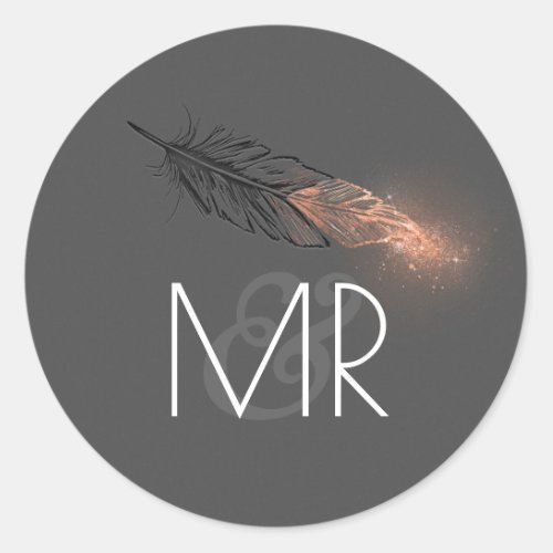 Rose Gold Dipped Feather Glitter Wedding Classic Round Sticker