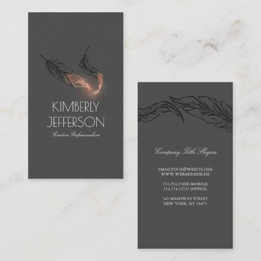 Rose Gold Dipped Feathers Author Elegant Business Card Zazzle