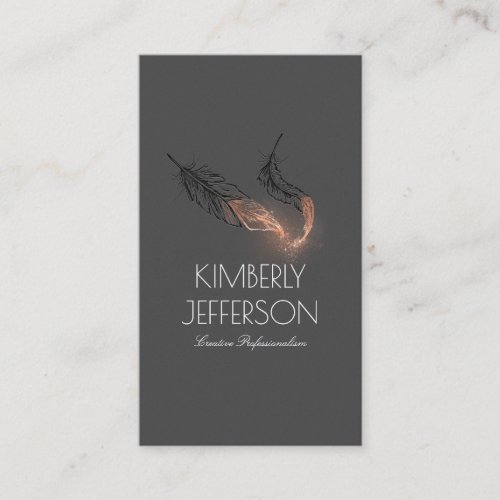 Rose Gold Dipped Feathers Author Elegant Business Card