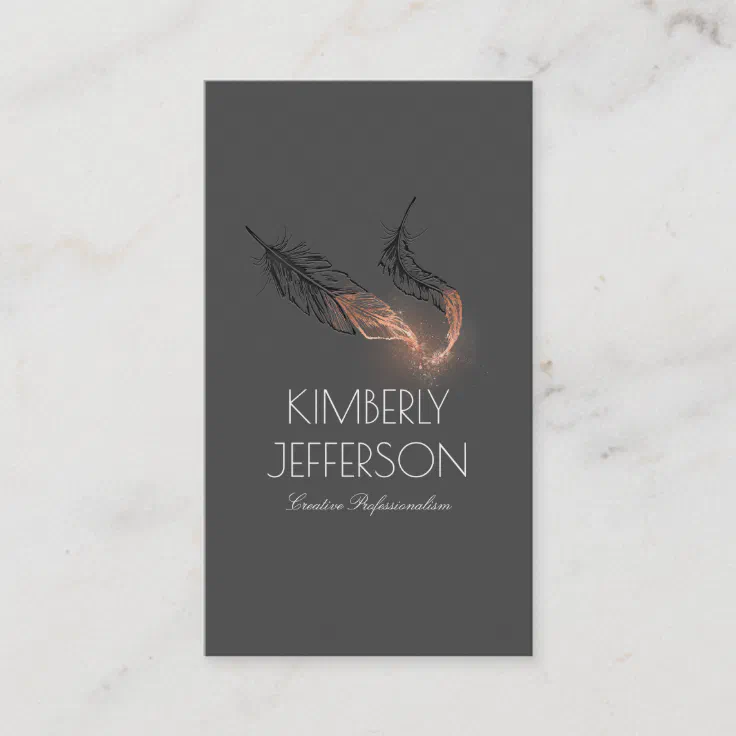 Rose Gold Dipped Feathers Author Elegant Business Card Zazzle