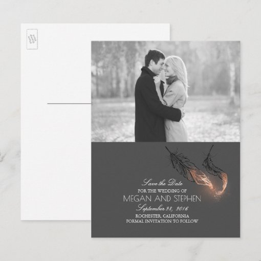 Rose Gold Dipped Feathers Chic Photo Save the Date Announcement