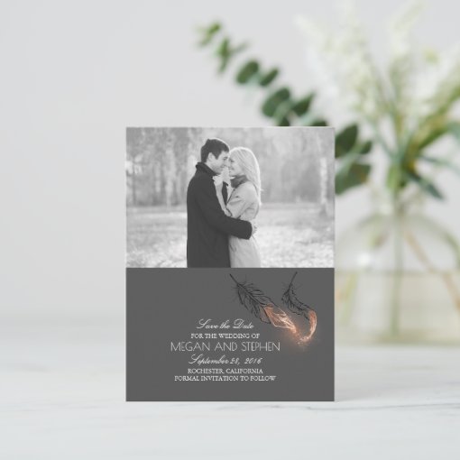 Rose Gold Dipped Feathers Chic Photo Save the Date Announcement