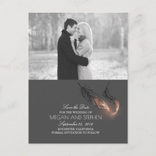 Rose Gold Dipped Feathers Chic Photo Save the Date Announcement Postcard