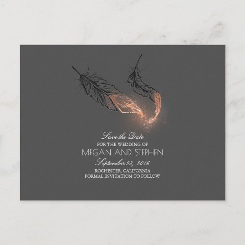 Rose Gold Dipped Feathers Chic Save the Date Announcement Postcard
