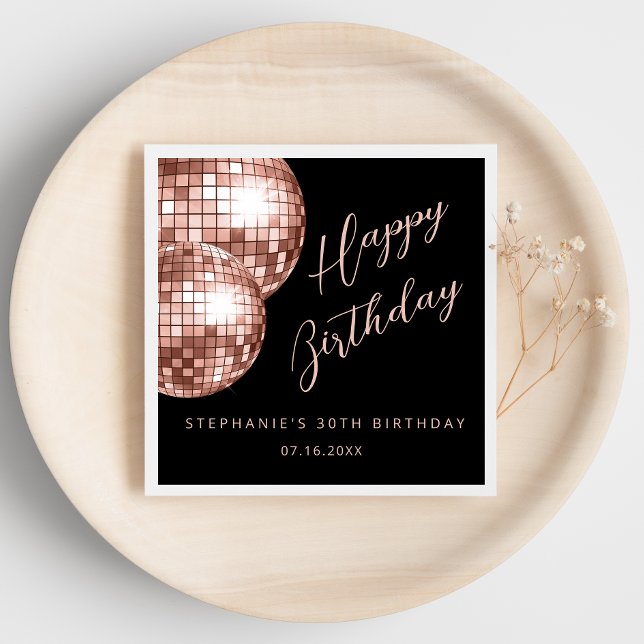 Rose Gold Disco Ball Happy Birthday  Napkins (Creator Uploaded)